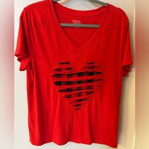 NEW Handmade Red Heart Women’s Red T-shirt size L